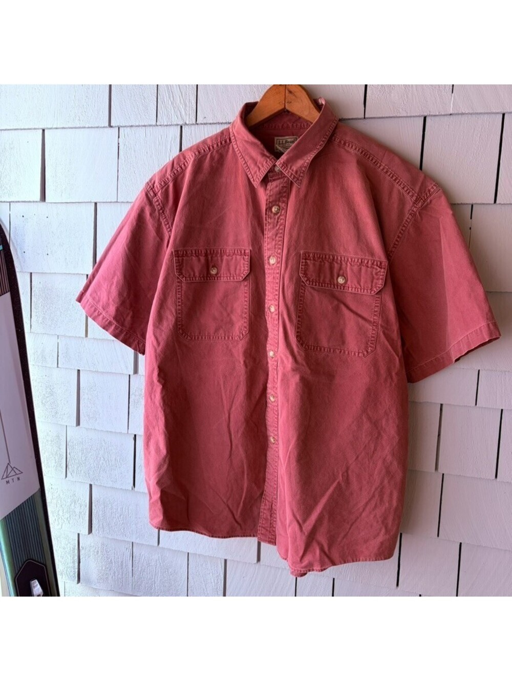 L.L.Bean Work Shirt Mens Large Salmon Short Sleeve Gorpcore